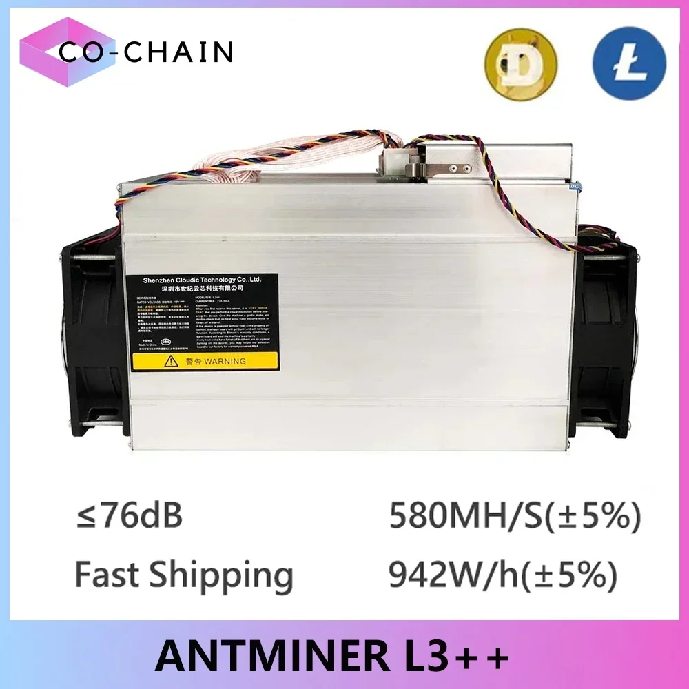 مع جهاز تعدين العملات المعدنية Doge ASIC من ANTMINER L3 L3++ (مع مصدر الطاقة) جهاز تعدين Litecoin Scrypt 580MH/s LTC Come