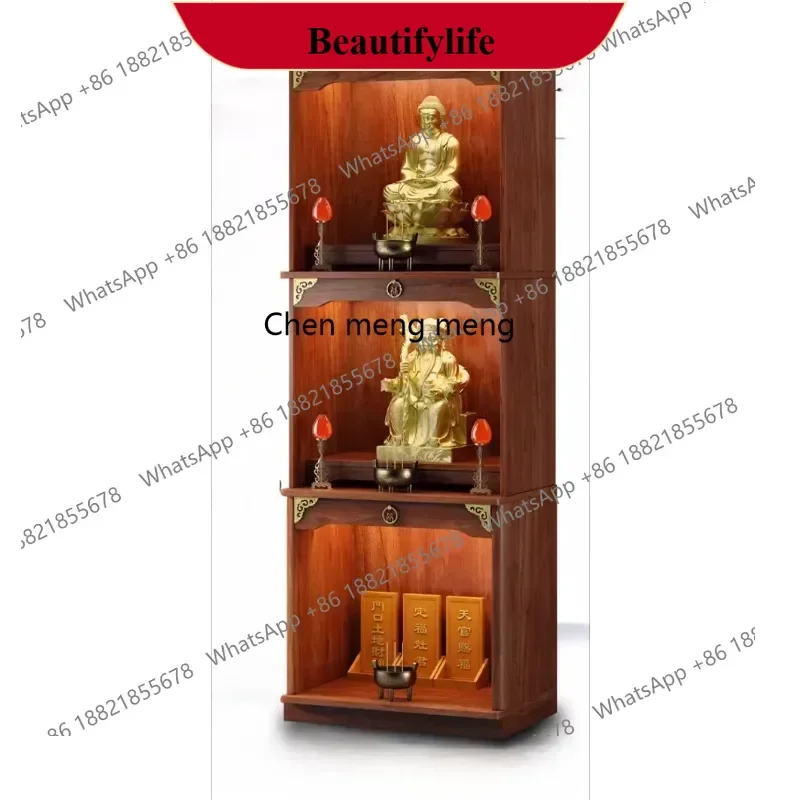 

D178 Dhh New Chinese vertical cabinet Solid wood God of Wealth cabinet Bodhisattva worship platform Three-layer god cabinet