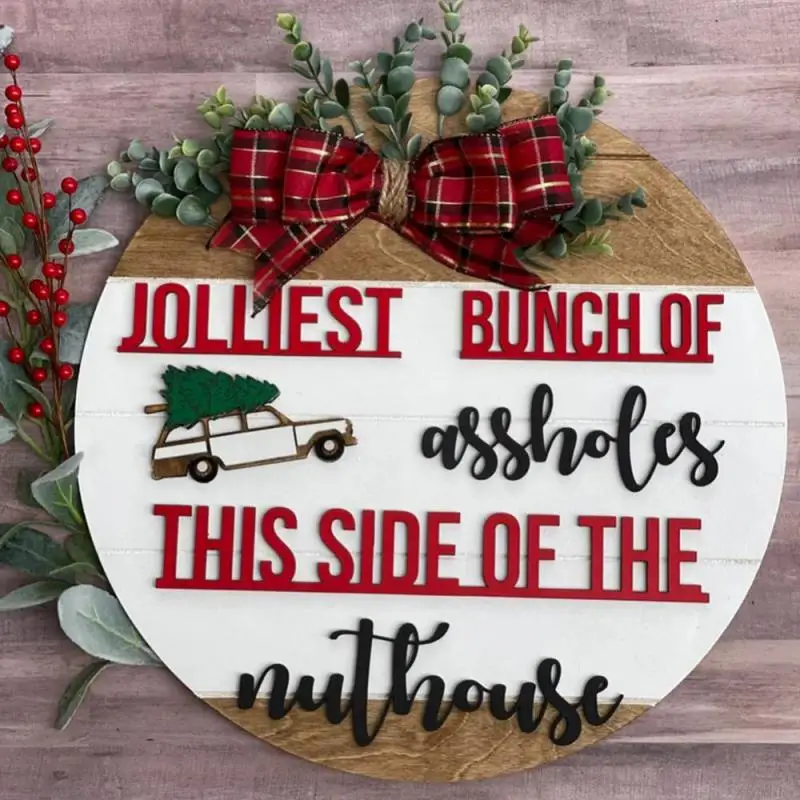 Christmas Door Sign Christmas Round Front Door Welcome Sign Funny Clark Griswold Theme Door Hanger Wooden Wreaths Home Wall