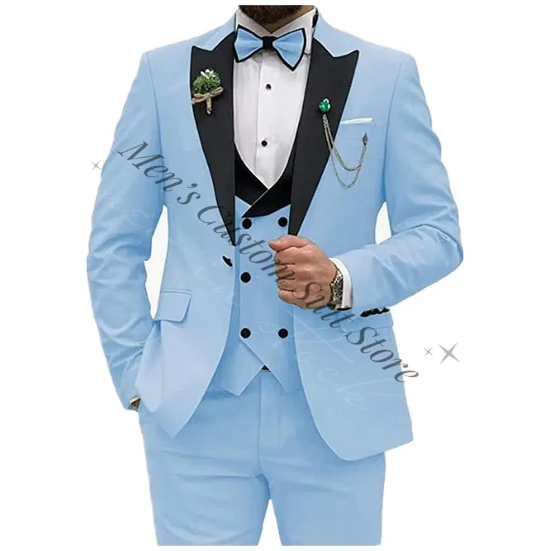 Sage Green Men Suits Slim Fit 3 Pieces Set (Blazer+Vest+Pants) Business Men Wedding Grooms Tuxedos Prom Party Business Wear