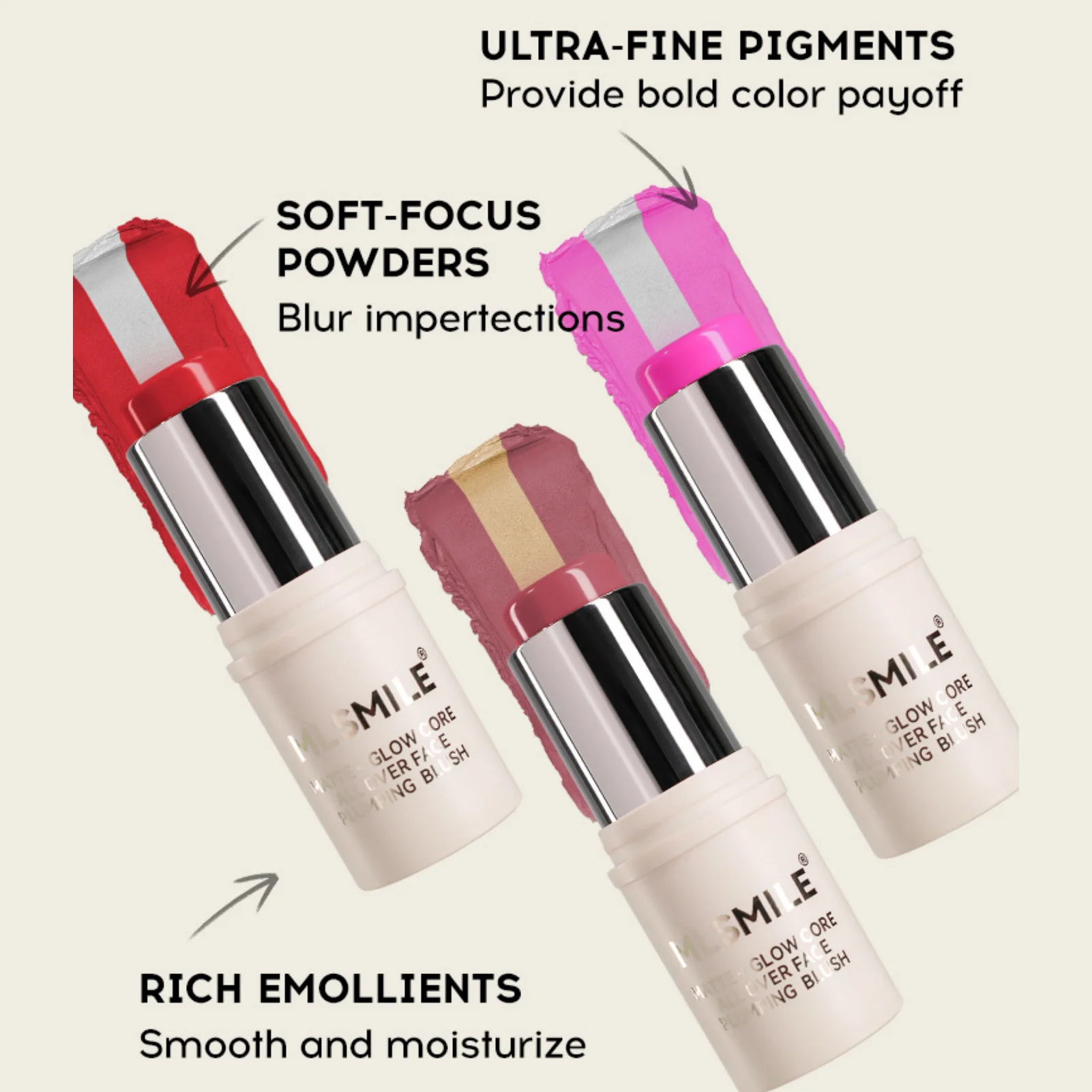 1PC 2-in-1 Berry Tone Sandwich Blush Stick - Long-Wearing, Matte & Highlighting, Contouring, Multi-Functional Solid Blusher