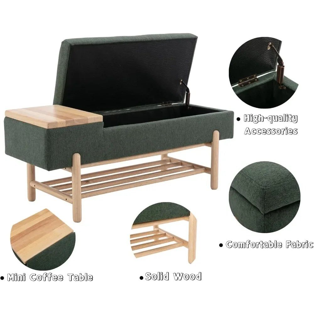 Upholstered Storage Ottoman Bench - Bedroom/Living Room Multi-Functional Seat with Shoe Storage & Wood Legs, Coffee Table