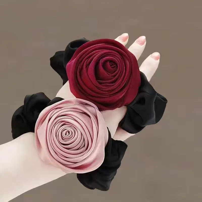 

French Retro Rose Scrunchie High-End Large Bun Tie Flower Hair Accessory