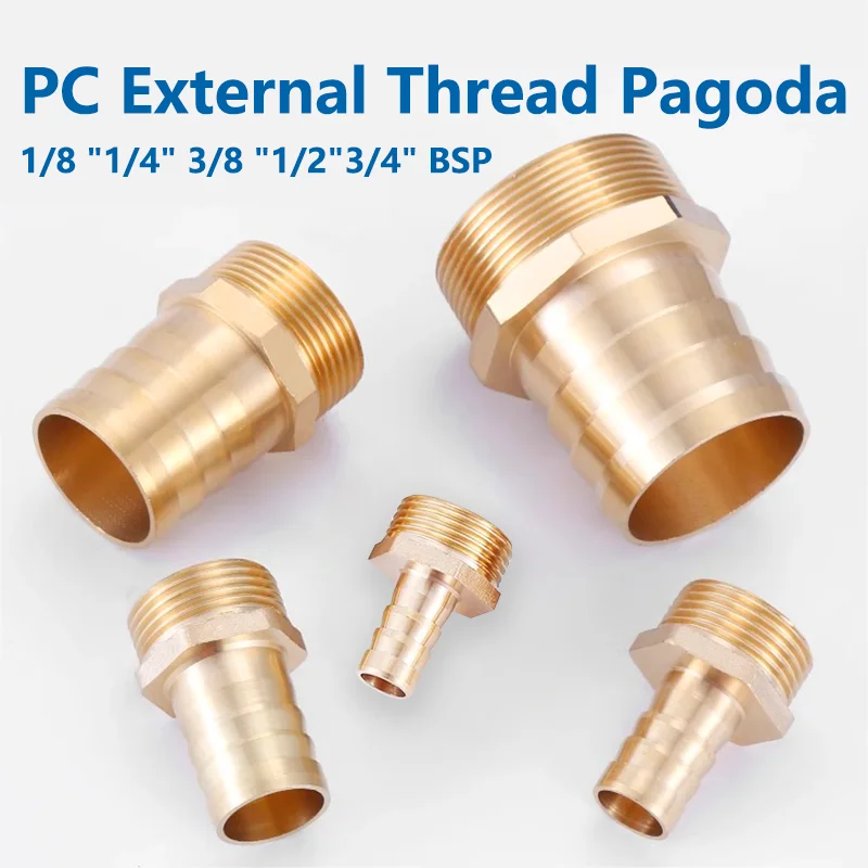 

3/4 BSP Male Thread Pagoda Connector 6 8 10 12 14 16mm Hose Barb Connector Hose Tail Thread PC Brass Water Pipe Fittings