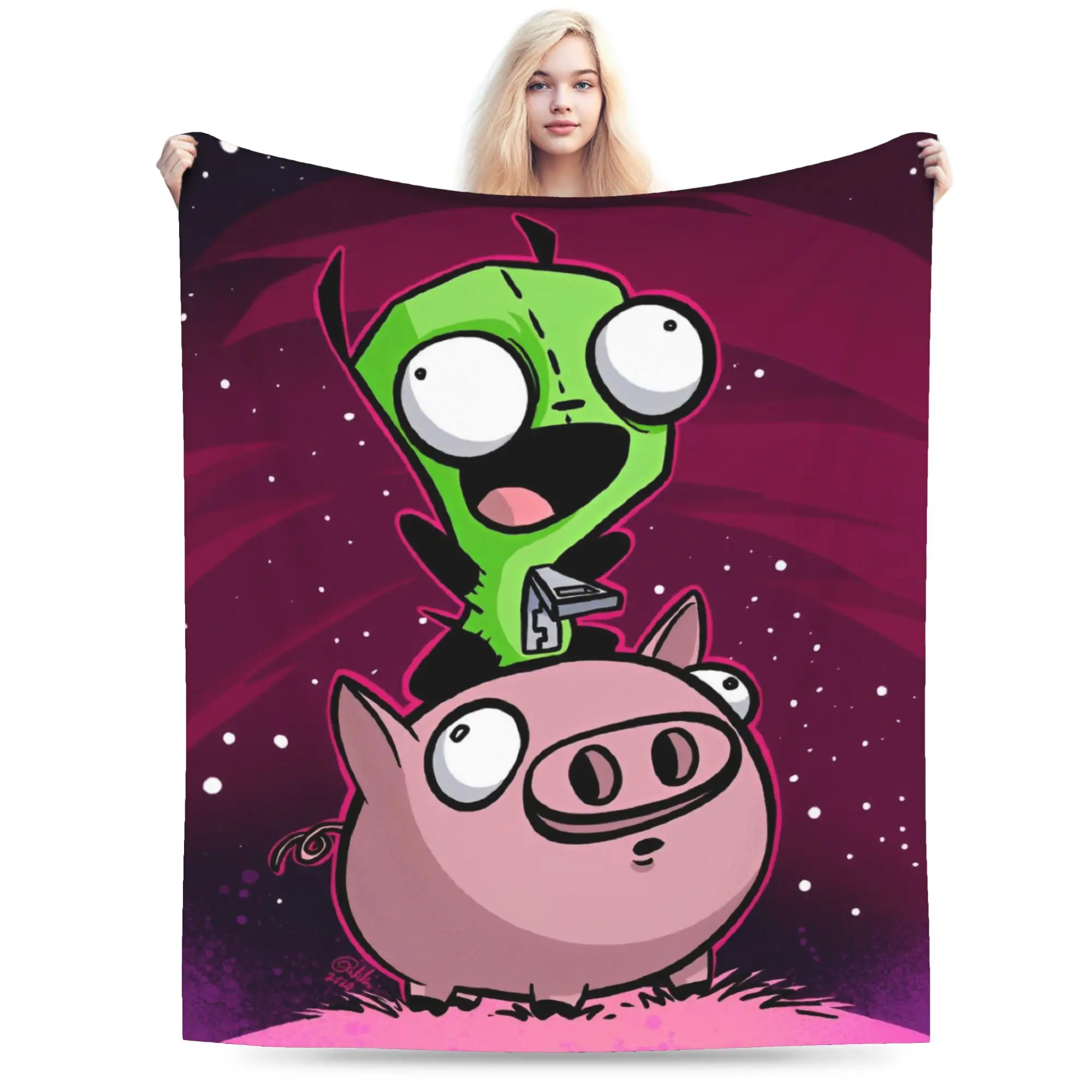Invaders Zim Cartoon Blankets Fleece All Season Multi-function Ultra-Soft Throw Blankets for Bedding Office Bedspread