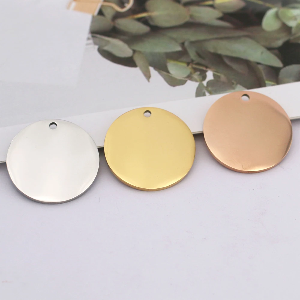 20pcs 20/25/30/35mm Mirror Stainless Steel Blank Round Charm Dog Tag Pendants Engraved Personalized Customized Necklace Bracelet view 6