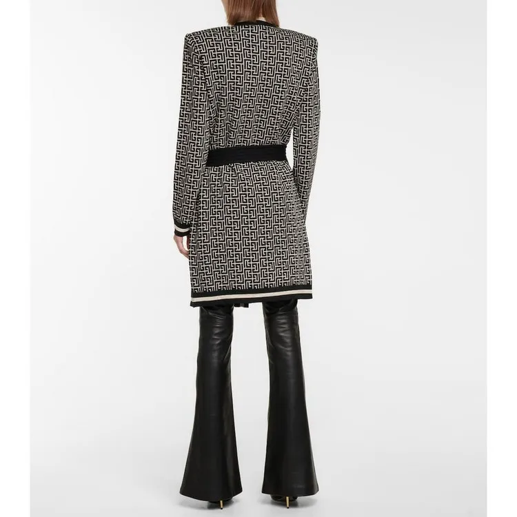2023 High Quality Bandage Jacquard Jacket Classic New Long Sleeve Fashion Nude Belt Party Celebrity Nightclub Vestidos Dobanmbd