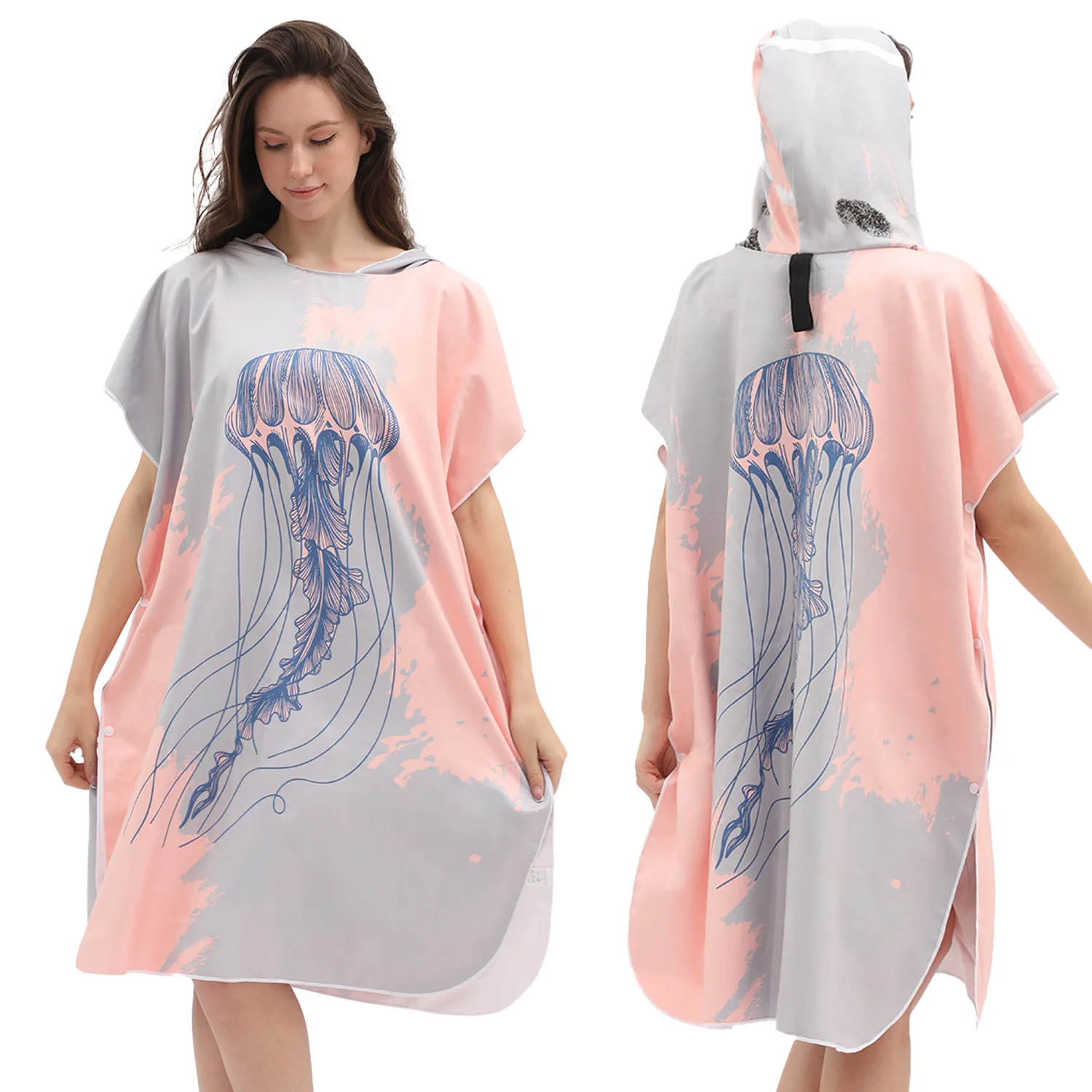 Printed Quick-Dry Swim Beach Towel Robe Surf Poncho Hoodie Double-side Microfiber Beach Cape Changing Bathrobes for Adults Women