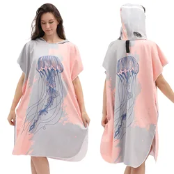 Printed Quick-Dry Swim Beach Towel Robe Surf Poncho Hoodie Double-side Microfiber Beach Cape Changing Bathrobes for Adults Women