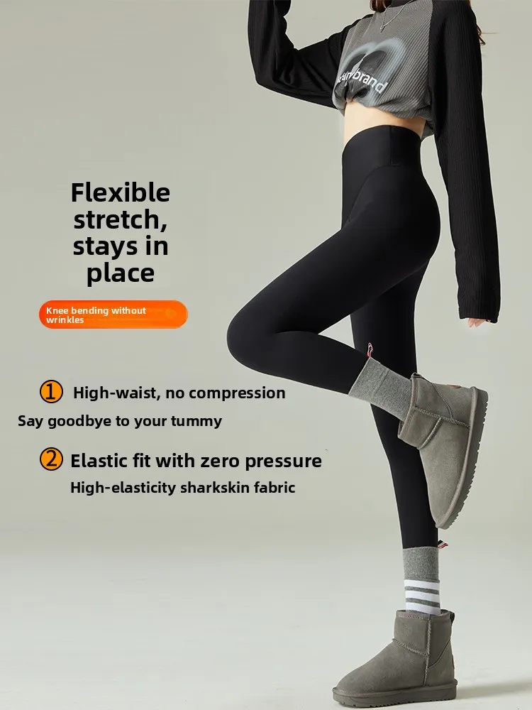 Women's High-Waist Fce-Lined Yoga Pants Autumn Winter Warm Slimming ark Pants Casual Long Pants Nylon Spandex Blend