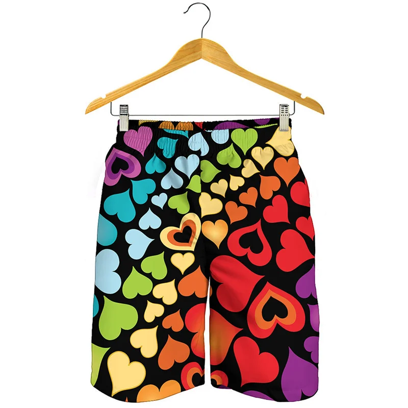 Cartoon Love Heart Graphic Short Pants For Men Women 3D Printed Beach Shorts Summer Oversized Swim Trunks Cool Surf Board Shorts