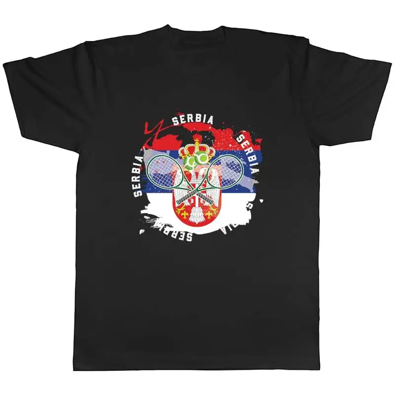

Tennis Sports With Serbia Flag Mens Unisex T-Shirt Tee Gift