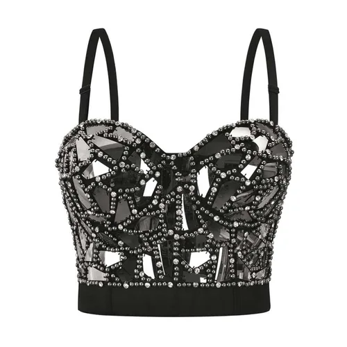 Diamantes grises y sujetador Punk Rave con cuentas para mujer, Bralette Sexy, sujetador de realce, Top y2k, sujetadores góticos, ropa de fiesta para discoteca