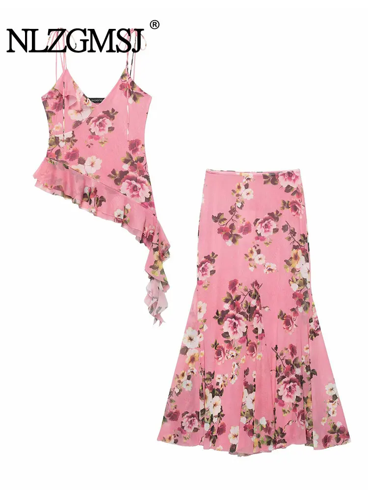 

Лето 2025: фатиновая юбка-миди с цветочным принтом, комплекты из 2 предметов для женщин, модный укороченный топ с принтом, женский костюм, элегантный комплект, женская одежда