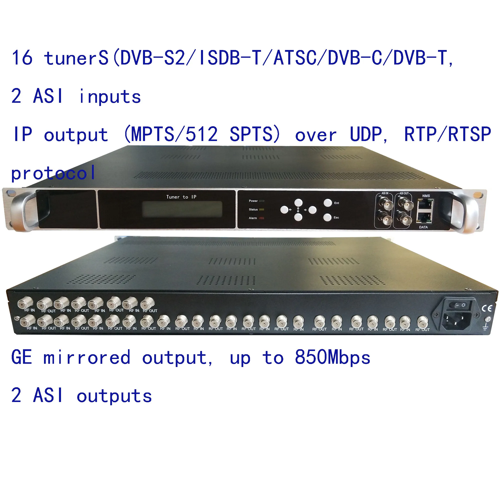 16 DVB-S2 to IP/ASI encoder, ISDB-T to IP/ASI output, catv encoder,1080P Multi-Channel encoder, DVB-T/C to IP/ASI