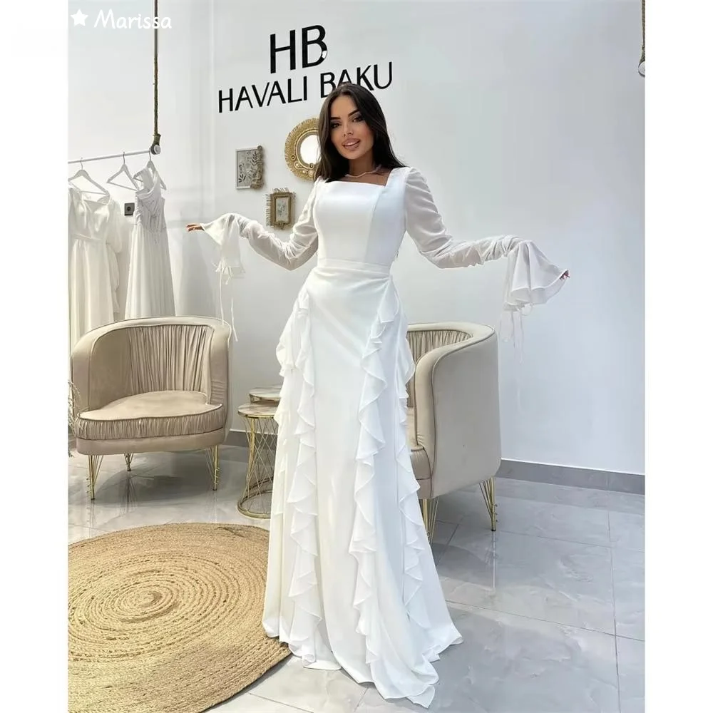 Marissa feito sob encomenda vestidos de noite mulher elegante vestidos de baile 2025 cauda de peixe vestido de casamento decote quadrado mangas compridas festa