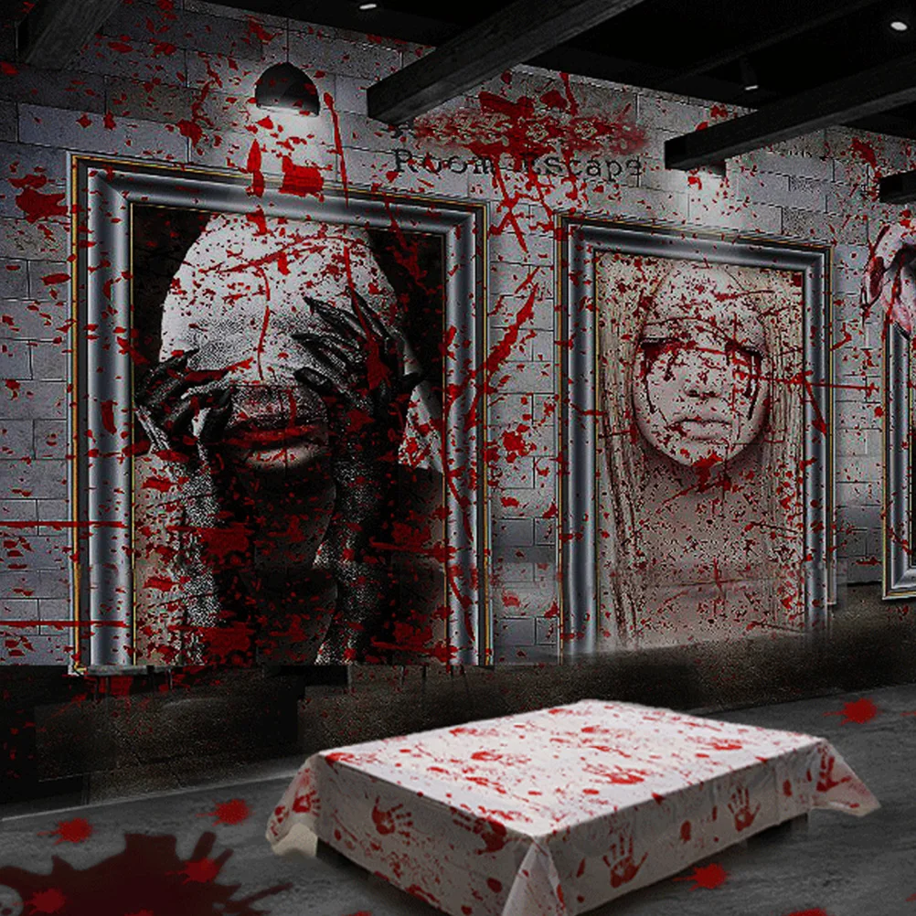 

3 Pcs Halloween Sticker Horror Decorations Table Cloth Handprint Apron Tablecloth