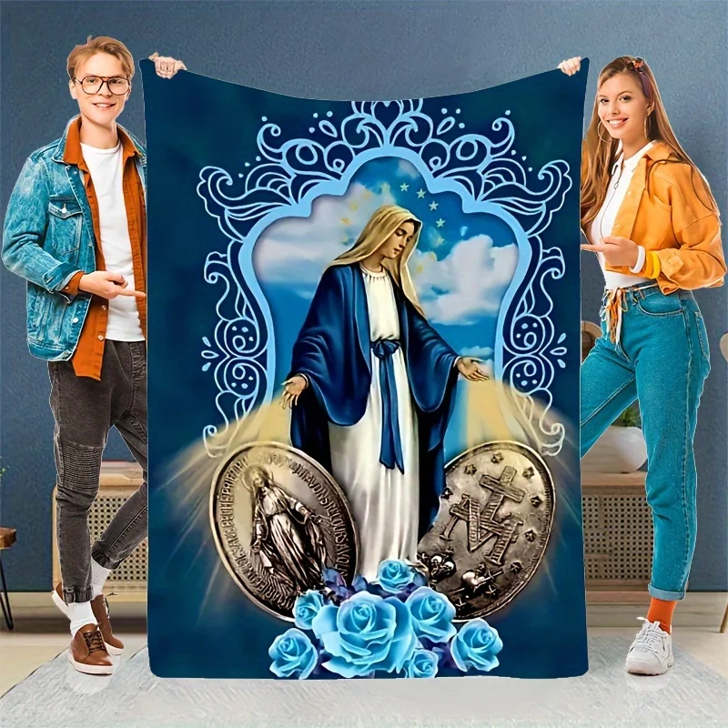 1pc Virgin Mary Blanket Our Lady of Guadalupe Flannel Blanket Warm Gift for Mom Cozy Furry Blanket Sofa Bedding Living Room