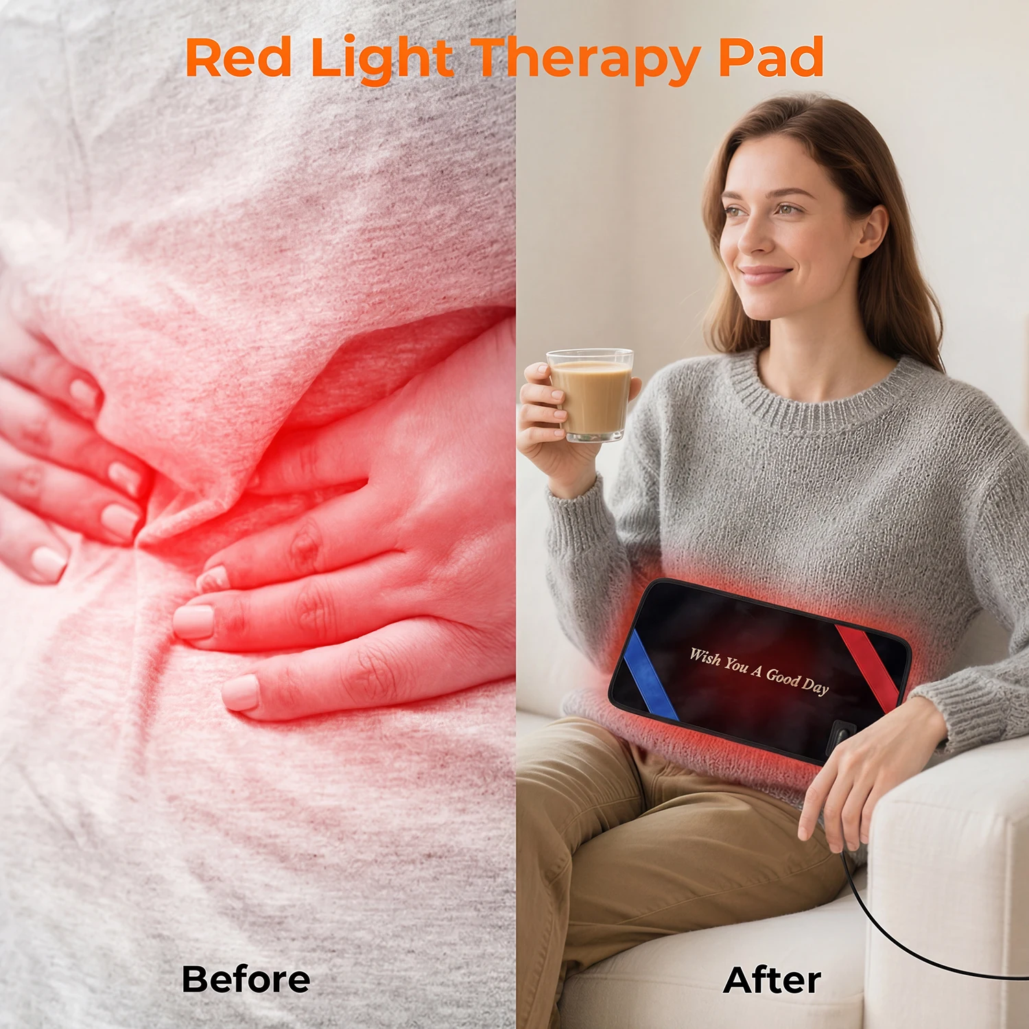 Home Use Red Light Therapy Pad 80 LEDs 660nm 850nm Heat Wrap for Foot Leg Back Abdomen Daily Relief Care - Detail 1