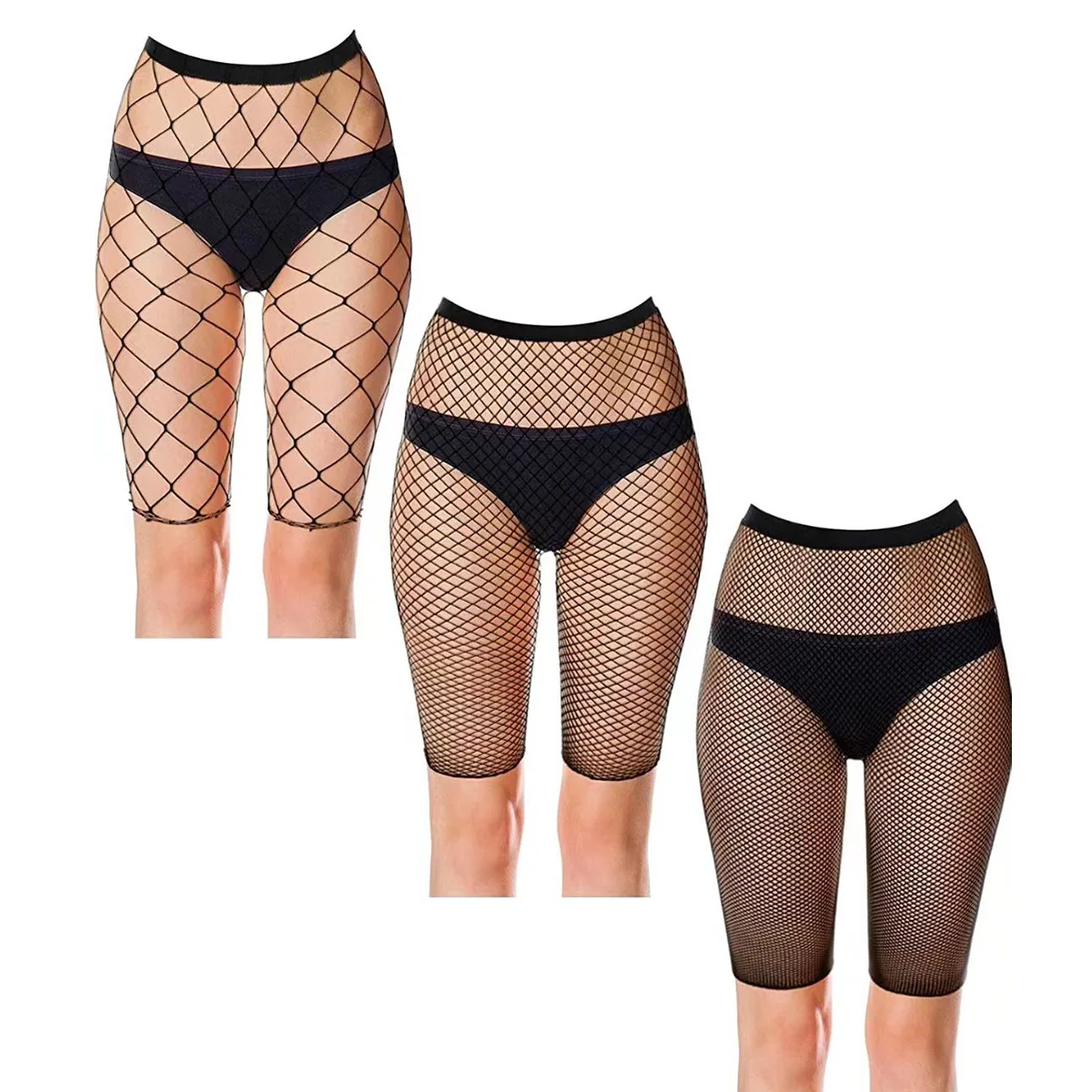 Fishnet Shorts Women's Biker Shorts Elastic Waist See Through Net Cycling Shorts Stretch Half Tights Black Red White Color