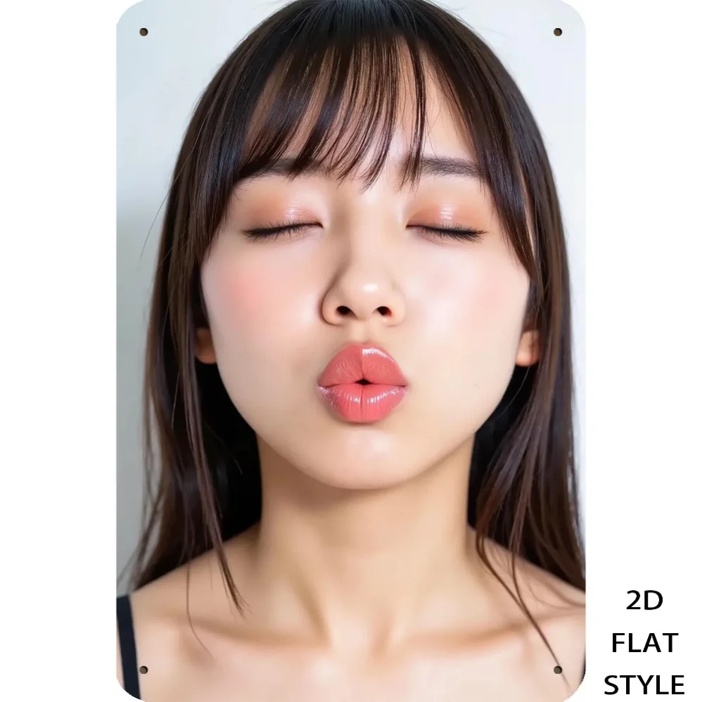 JIT Retro Metal Beauty Blow Kiss Wall Sign 8in*12in Weatherproof Decorative Plaque Easy Install for Indoor Outdoor