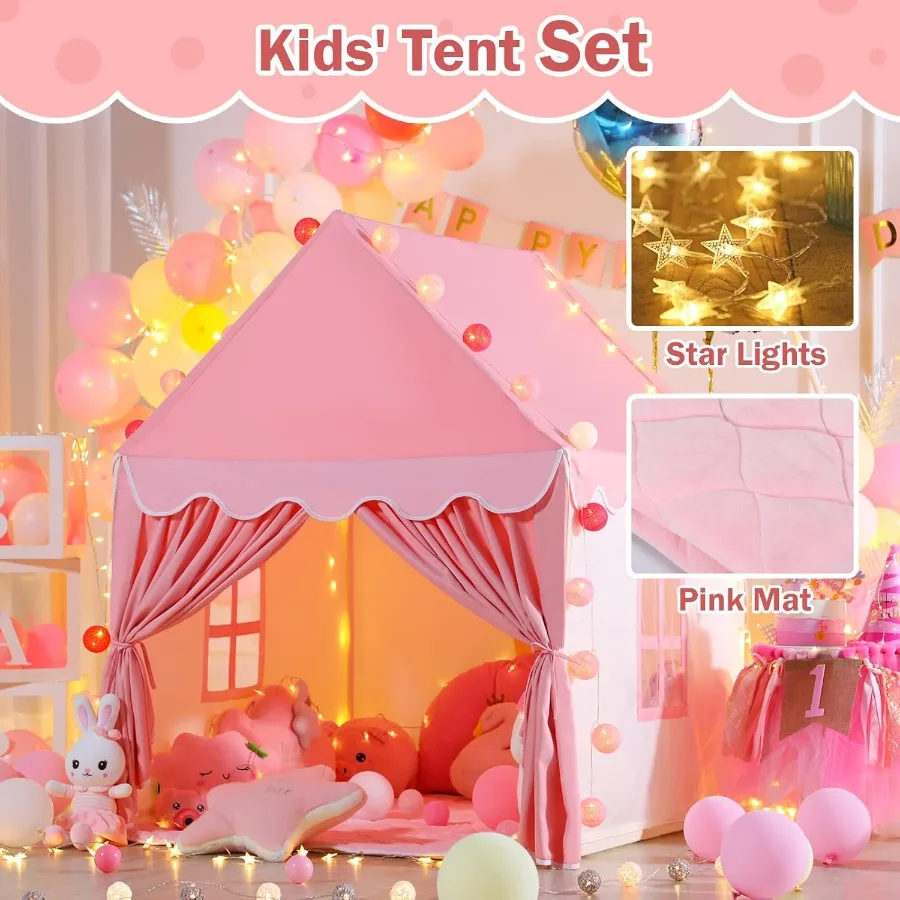 Tenda da gioco rosa con tappetino e luci a stella per i più piccoli Tenda da gioco per interni Tenda da principessa per ragazze Panno regalo per casa giocattolo
