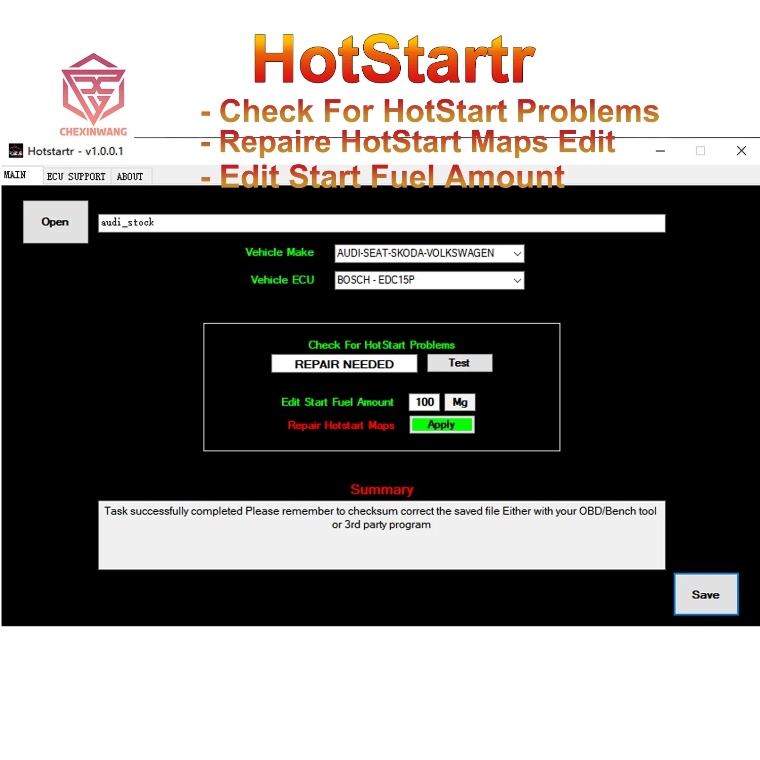 

HotStartr Software Check For HotStart Problems Repaire HotStart Maps Edit Start Fuel Amount for VAG CAR EDC15P EDC17CP14 PPD1.x