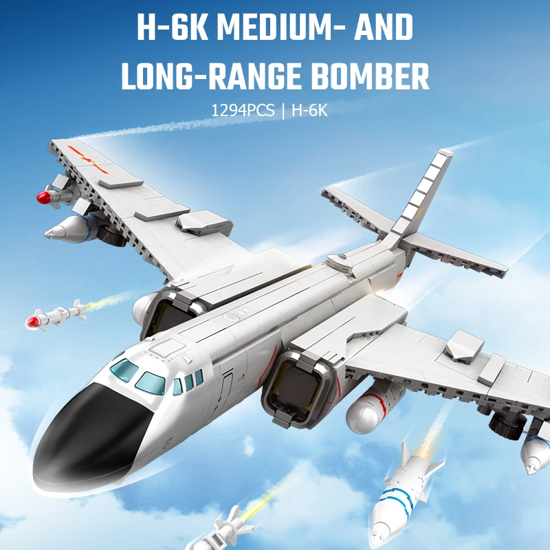 SEMBO H-6k Medium and Long-range Bomber Building Blocks Military Series Fighter Models Airplane Bricks Boys Toys Birthday Gifts