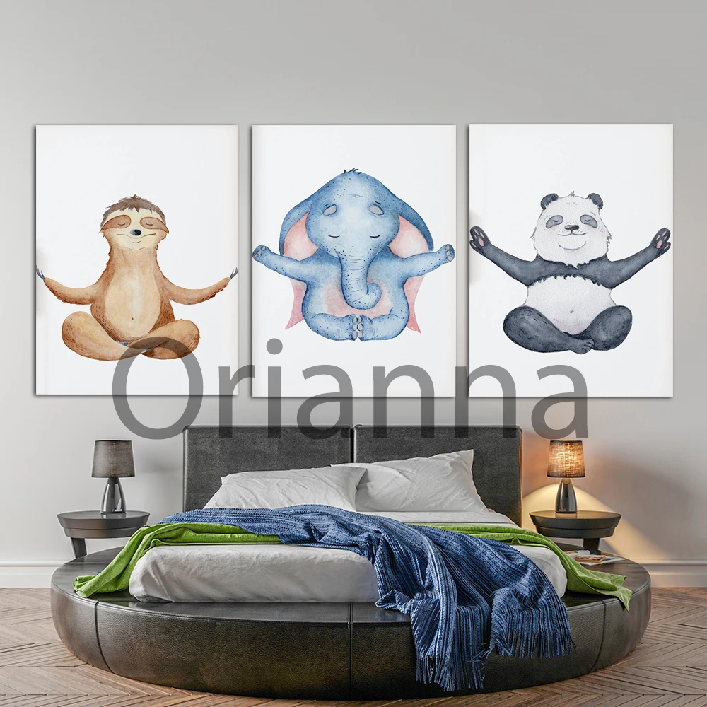 Wall Art Print Picture Animal Meditation Elephant Panda Sloth Modular Home Decor Nordic Poster For Kid Bedroom Canvas Painting