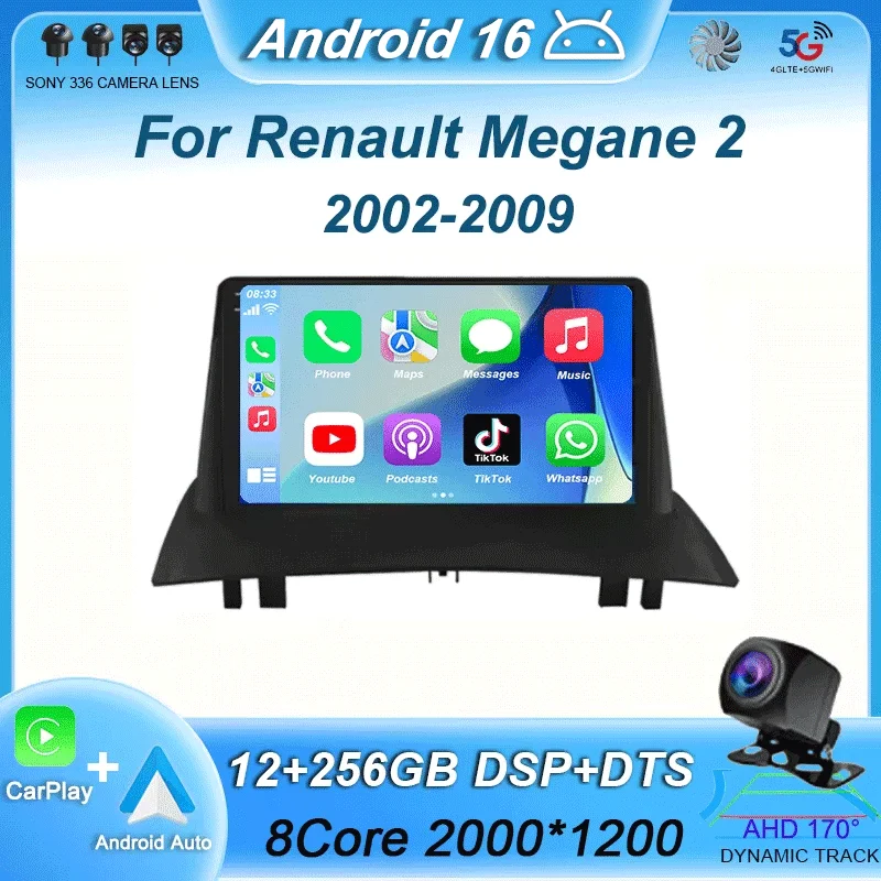 

Android 16 Carplay Auto WIFI+4G Car Radio For Renault Megane 2 2002-2009 Multimedia Video Player 2Din 2din DVD Navigation GPS BT