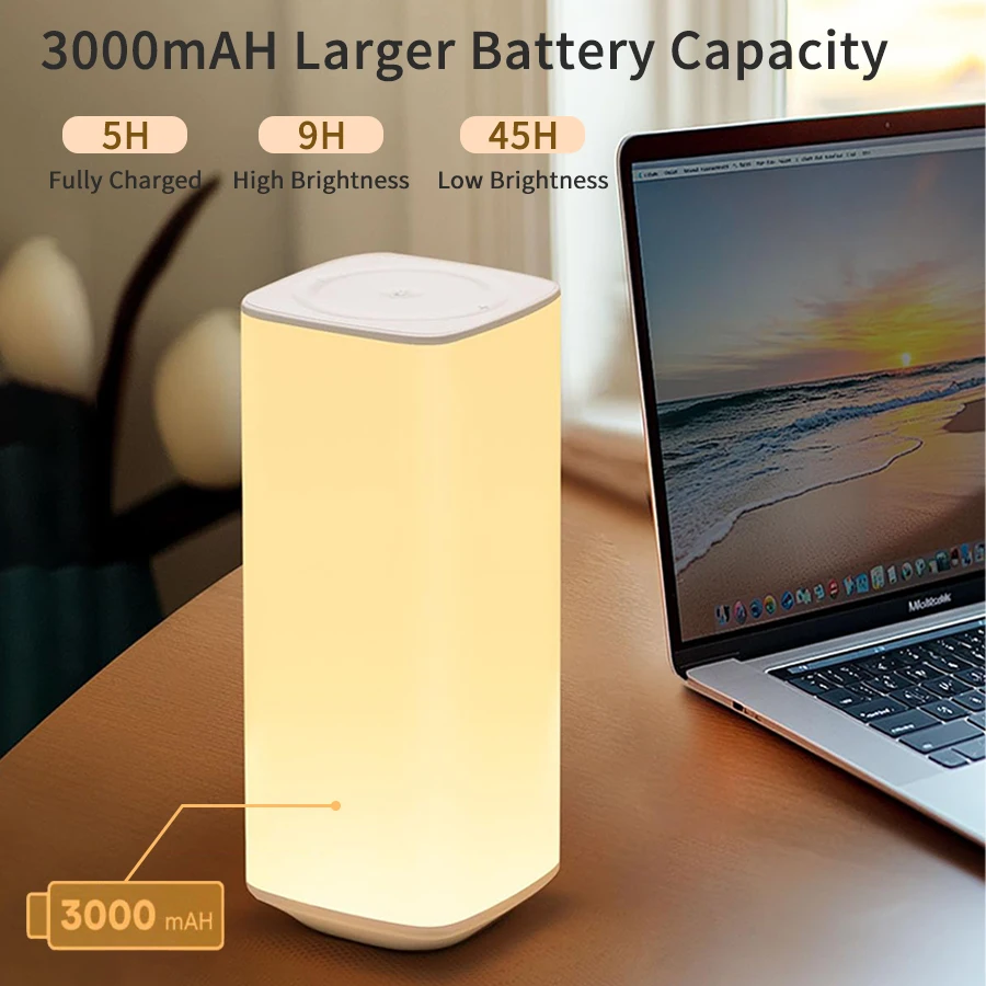 Rechargeable Touch Table Lamp RGB Dimmable Night Light with Remote Control Timed Bedside Lamp For Bedroom Living Room Lighting