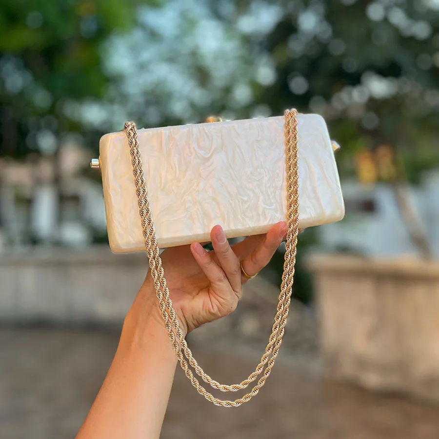 New Fashionable Summer Beach Acrylic Evening Clutch Small Square Handbag for Women Single Shoulder and Crossbody view 4