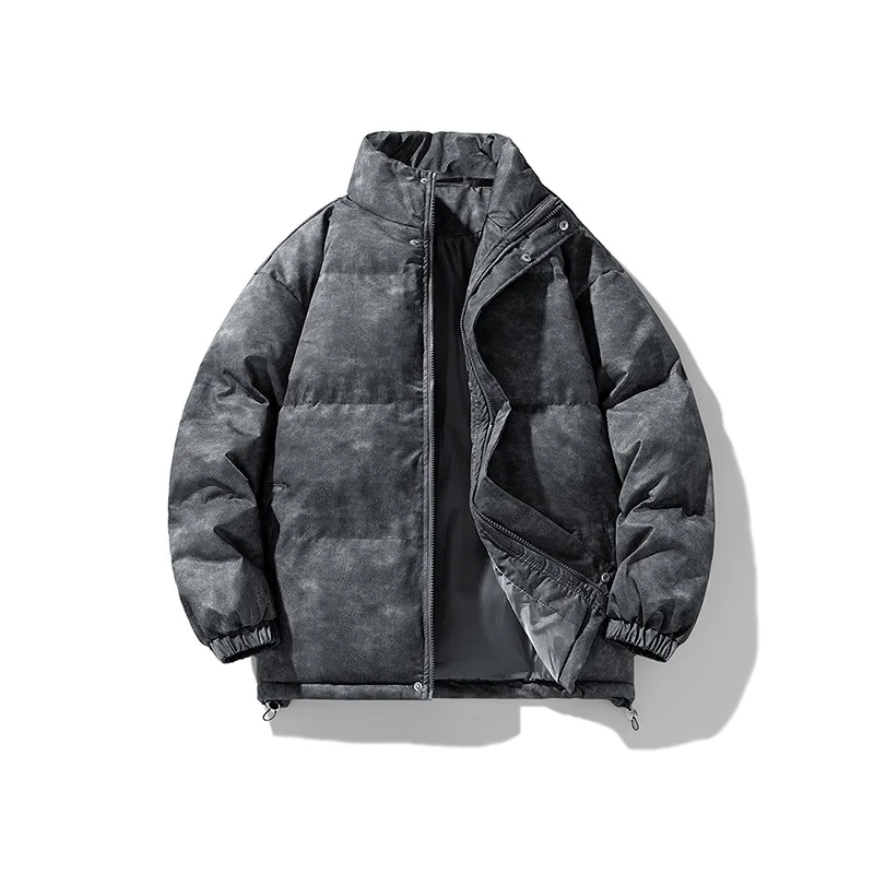 Winter Men Down Coat American Retro Printed Stand Collar Male Outerwear Thicken Cold-proof Long Sleeve Zipper Loose Man Jacket