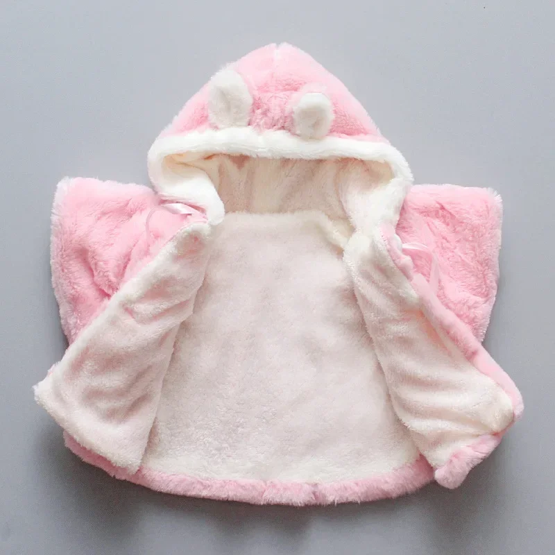 Baby Winter Clothes Solid Color Hooded Warm Girls Outerwear  Cute Ears Baby Clothes Newborn Girls Clothes