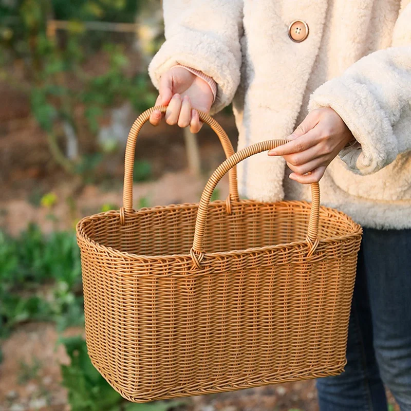 Rattan Shopping Basket Simple Shopping Basket Environmentally Friendly Vegetable Basket Fruit Basket Outdoor Picnic