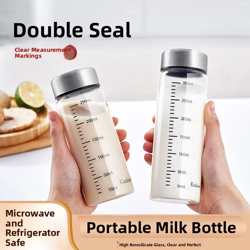 Children's Milk Tea Cup Glass Sealed Milk Bottle Milk Yogurt Cup with Scale Milk Powder Brewing Cup Milk Special Cup