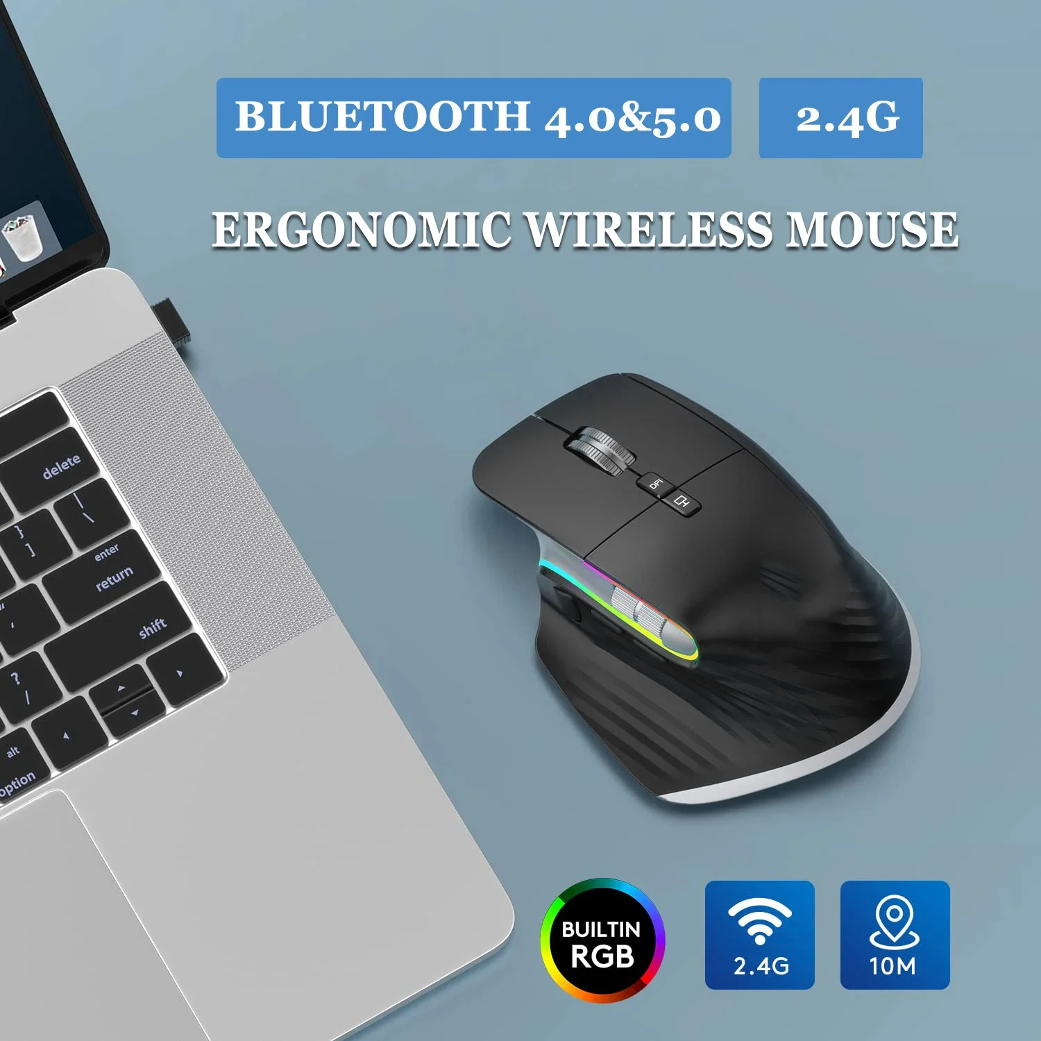 Imagem -06 - Mouse sem Fio para Jogos Bluetooth 2.4g Mute Ergonômico Usb-c Rgb Recarregável 5dpi Botão para Laptop pc Tablet Macbook