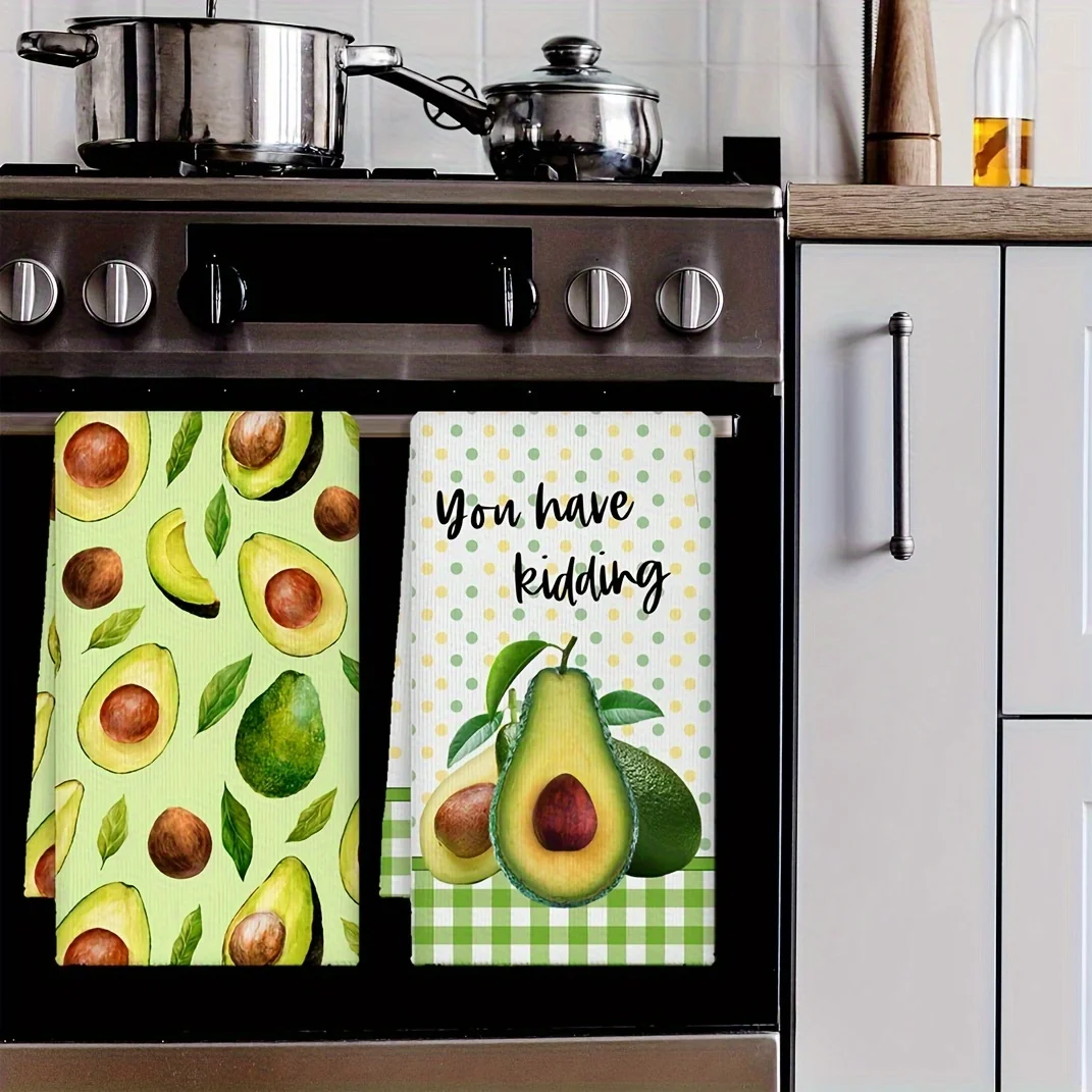 قطعتان، مناشف مطبخ ناعمة ولطيفة على شكل أفوكادو مطبوعة بالكامل، مجموعة مناشف 40 سم * 60 سم، قماش تنظيف ناعم فائق الامتصاص، منشفة شاي للطهي والخبز، قماش تنظيف، ديكور غرفة المطبخ، أساسيات المطبخ، قماش التنظيف #3