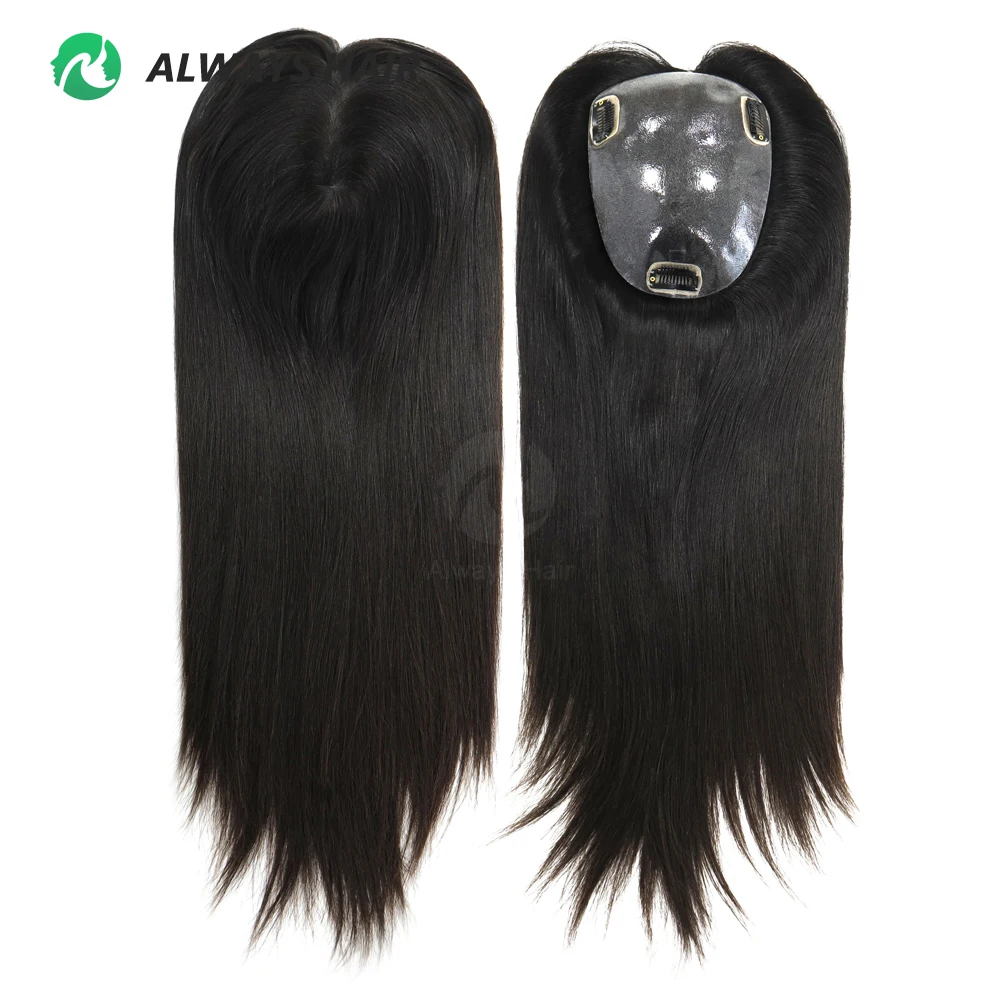 

18" Women's Mongolian Virgin Hair Topper 13 cm x 17 cm All Injection Skin Toupee With 3 Clips