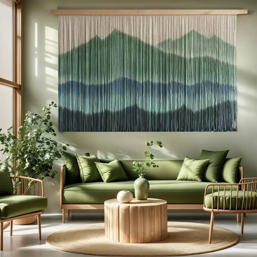 

Woven Boho Macrame Wall Hanging Home Decor Tapestry DipDyed Large Modern Handmade Colorful Mountain Landspace for Living room gr