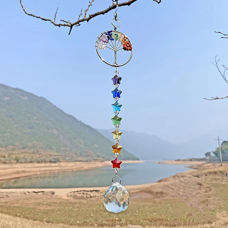 7 Chakras Crystals Colorful Wall Hang Window Hanging Sun Catcher Pendant Diy Crystal Tree Car Pendant Home Office Garden Decor