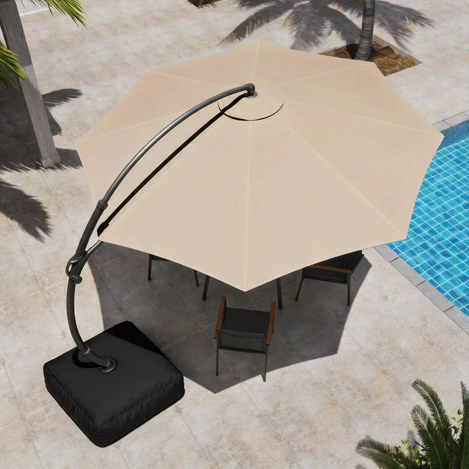 Outdoor Patio Umbrella with Base included, 11 FT Deluxe Curvy Cantilever Umbrella Heavy Duty Offset Hanging, Customized