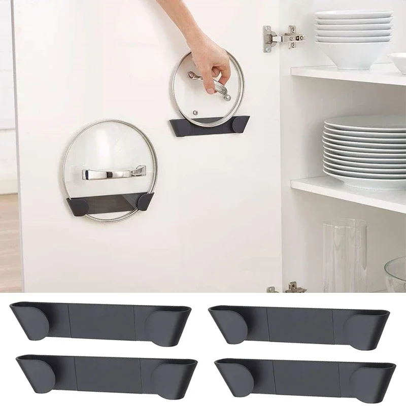 Suporte de Parede para Panelas (2/4 Peças) - Organizador Adesivo Doméstico para Cozinha, Sem Furos, para Tampas de Panela e Utensílios