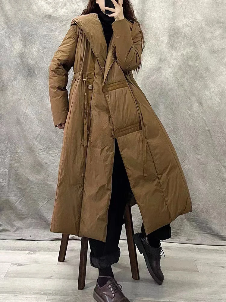 الشتاء فضفاض مقنعين الدافئة أسفل سترة الإناث الرباط طول الركبة السترات النساء الأبيض بطة أسفل رشاقته الصلبة باركر أبلى #1