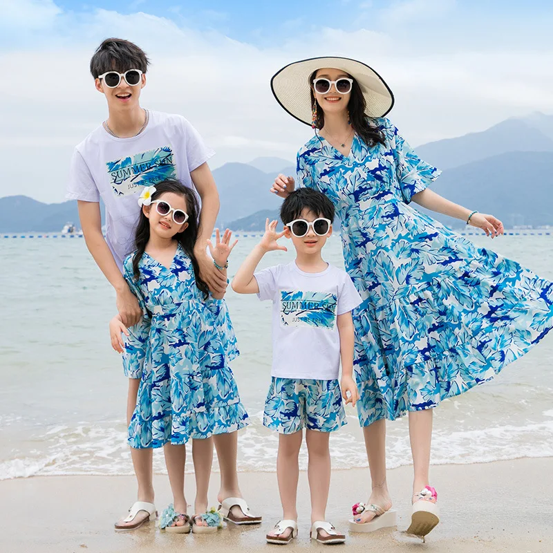 Vacation Beach Family Matching Clothes Couple Look Mother Daughter Holiday Dress Father Son Tops Shorts Two Piece Outfits Sets