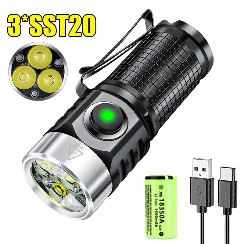 mini-lanterna-led-recarregavel-pequena-tocha-portatil-tipo-c-ao-ar-livre-impermeavel-camping-caca-escurecimento-edc-2000lm