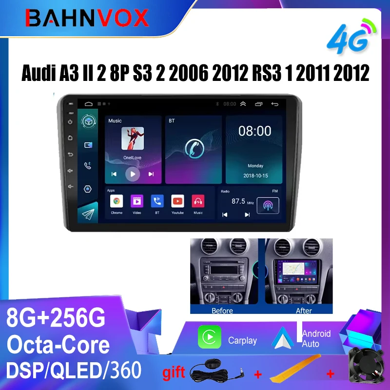 Autoradio Android QLED 9 pouces, Carplay, pour Audi A3 II 2 8P S3 2 2006 2012 RS3 1 2011 2012, Navigation GPS, lecteur multimédia stéréo s