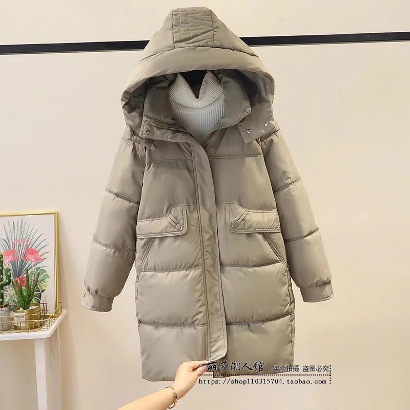 Chapeau détachable manteau en coton pour femmes hiver 2025 nouvelle mode mi-longue décontracté ample surdimensionné veste à la mode chaud pardessus w292