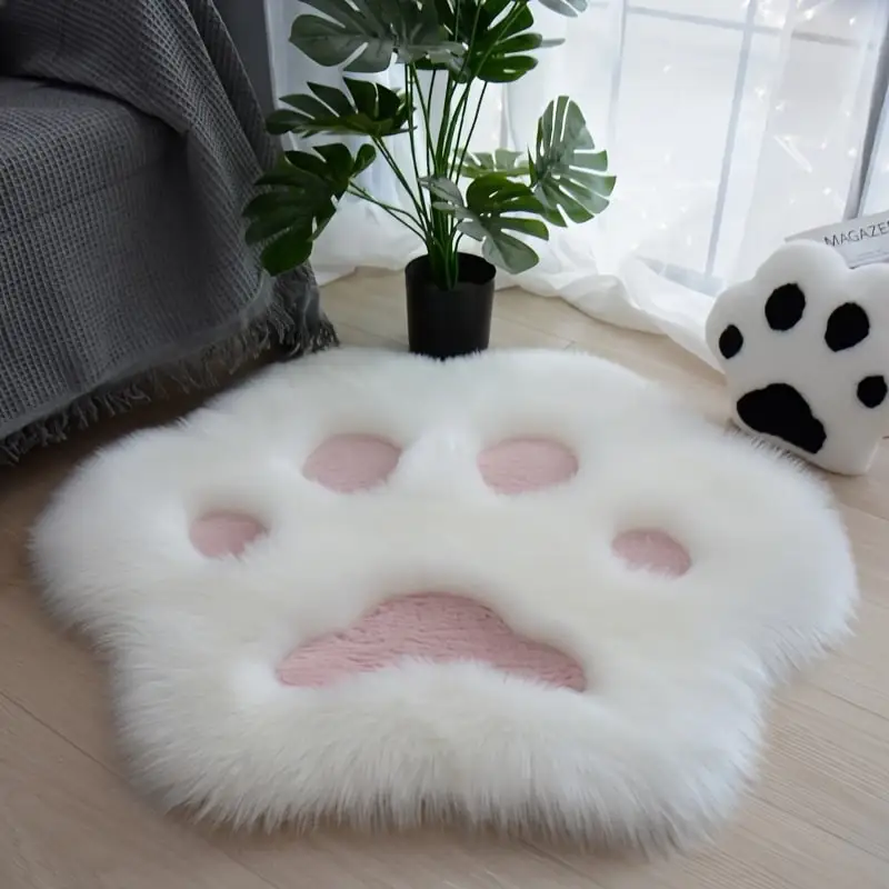 1pc Decorative Catpaw Design Carpet 60x60cm Floor Mat Sofa Seat Cover Home Room Decor Long Plush Soft Versatile Function