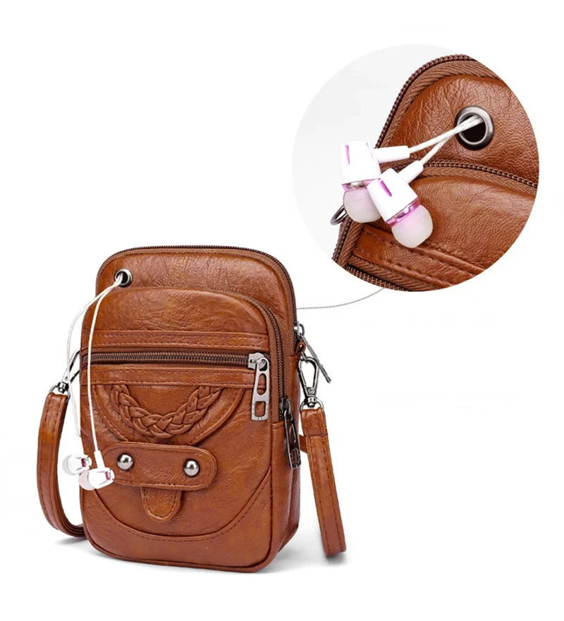 Retro Women's Handbag Soft Leather Shoulder Messenger Bag Cellphone Crossbody Bag Multifunction Square Bag Shopping Purse